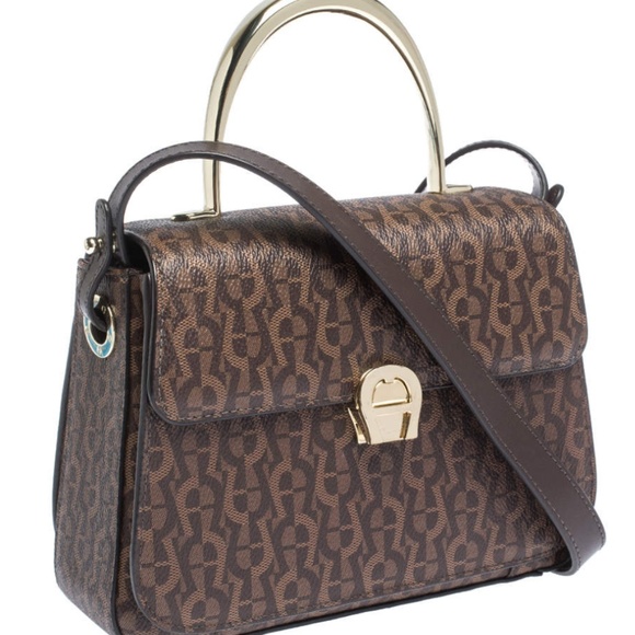 Authentic AIGNER Brown Signature Coated Canvas Genoveva Top Handle Bag - Picture 3 of 10